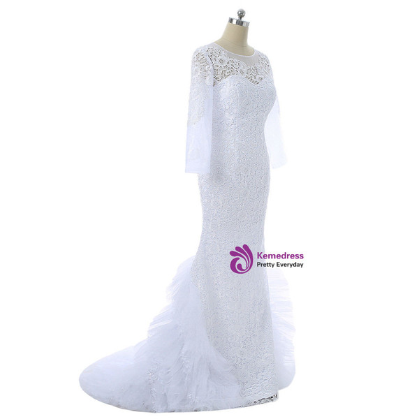 White 2017 Mother Of The Bride Dresses Mermaid Long Sleeves Lace Long Evening Dresses