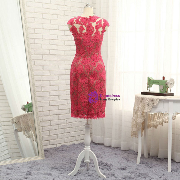 2017 Sheath Mother Of The Bride Dresses Knee Length Satin Lace Red With Jacket