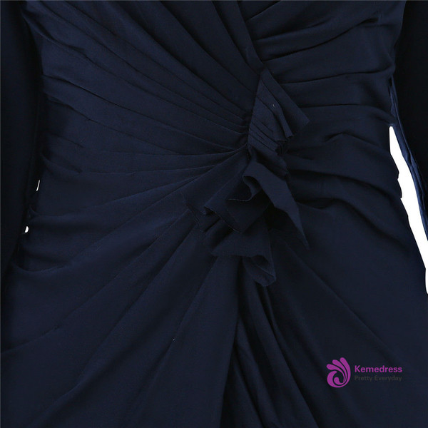 Blue 2017 Formal Celebrity Dresses Sheath Deep V-neck Long Sleeves Slit Long Evening Dresses