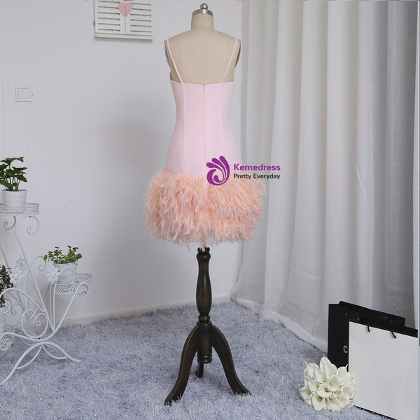 2017 Formal Celebrity Dresses Sheath Spaghetti Straps Knee Length Pink S