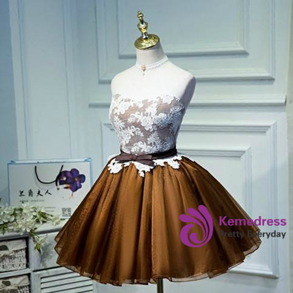 A-line Homecoming Dress Short/Mini brown Juniors Homecoming Dresses
