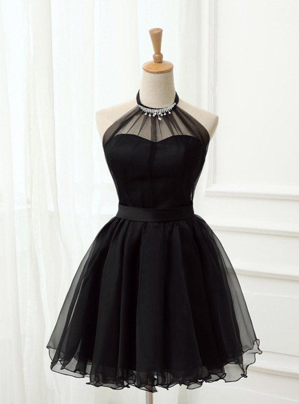 Cute Little Black Short  Homecoming Dresses Halter Short Prom Dresses