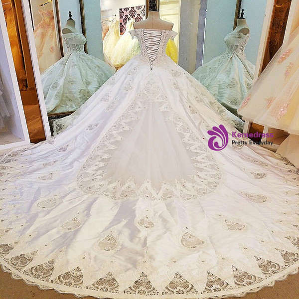 Attractive Bridal Gown Lace Beading Off the Shoulder Ball Gown Lace Wedding Dress