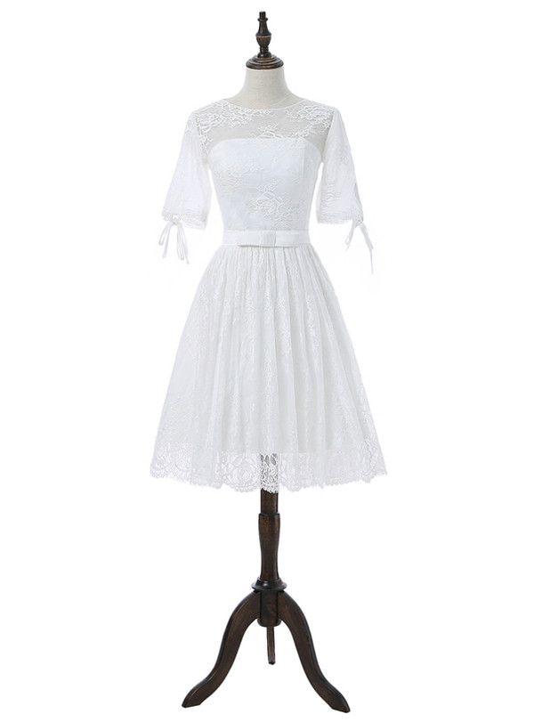 2017 Short Wedding Dresses A-line Half Sleeves Short Lace Beach