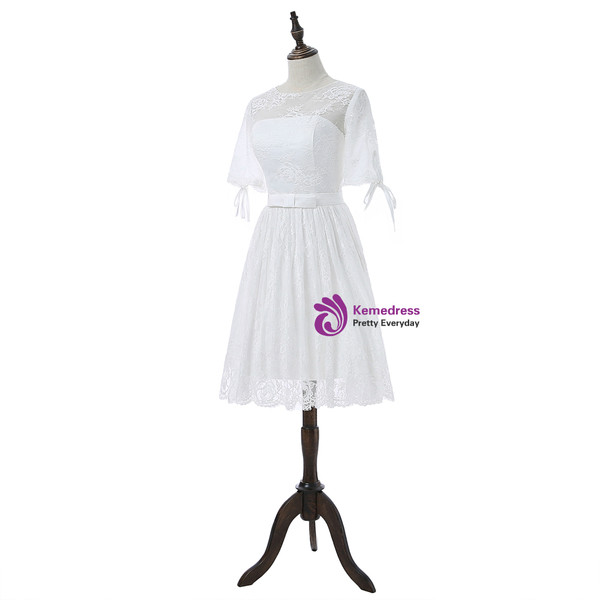 2017 Short Wedding Dresses A-line Half Sleeves Short Lace Beach