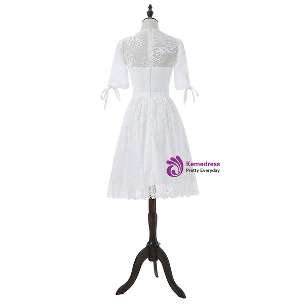 2017 Short Wedding Dresses A-line Half Sleeves Short Lace Beach