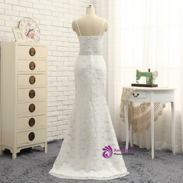 2017 Prom Dresses Mermaid Spaghetti Straps Ivory Sequins Beaded Long Prom