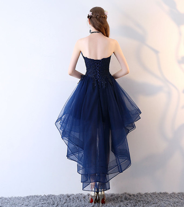 Applique Backless Junior School Dress High-Low Homecoming Dress