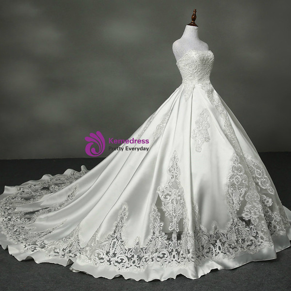 Unique Sexy Strapless Wedding Dress 2017 Real Photo Satin With Appliques