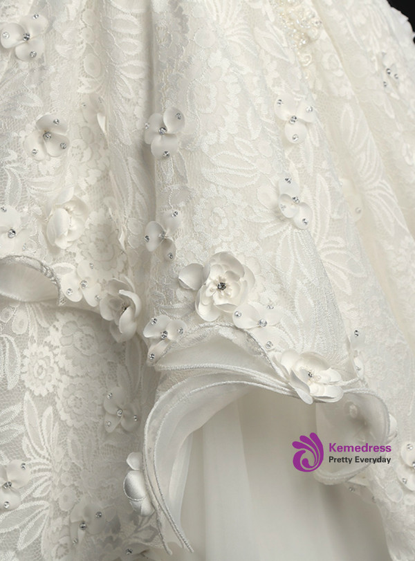 A-Line White Tulle Short Sleeve Sweetheart Appliques Wedding Dresses