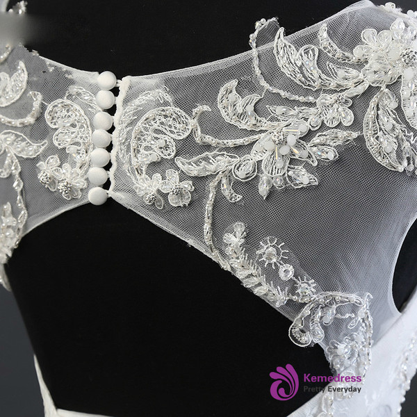 2017 Elegant Scoop Neck Wedding Dresses Mermaid Lace-up Lace Appliques Wedding Dress