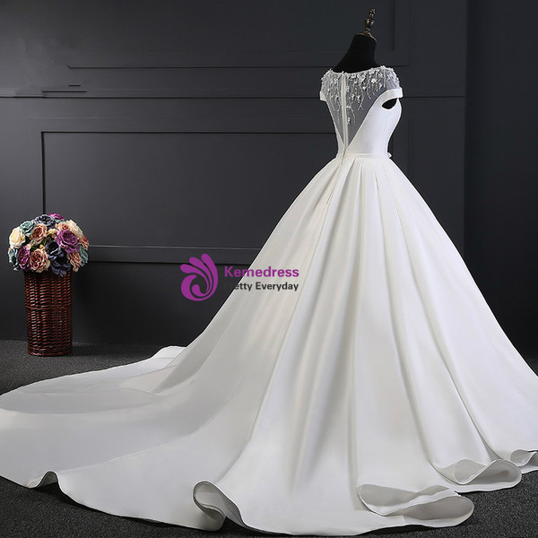 Romance 2017 Wedding Dress Scoop Neck Satin Wedding Dresses