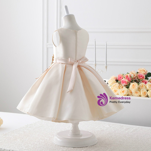 2017 A-line Satin With Appliques Bow Flower Girl Dresses