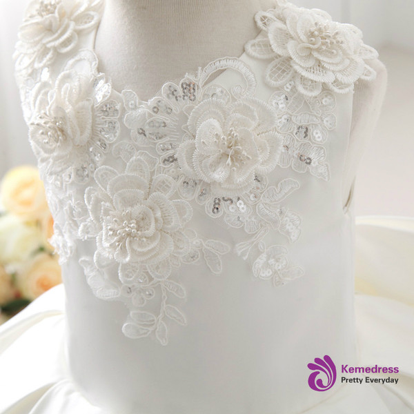 Evening White Satin With Bow Ball Gown Flower Girl Dresses 2017