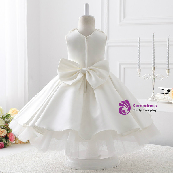 Evening White Satin With Bow Ball Gown Flower Girl Dresses 2017