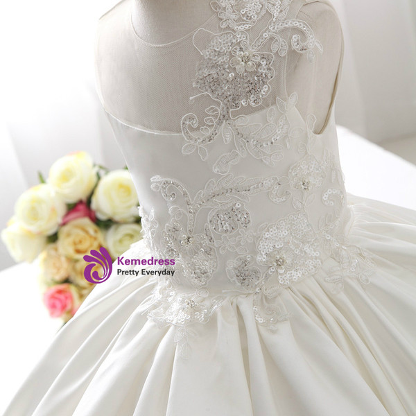 Evening White Satin With Flowers Ball Gown Flower Girl Dresses 2017