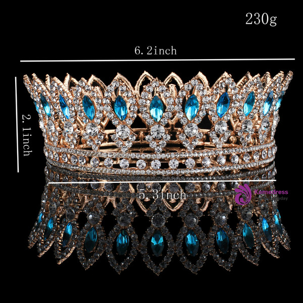 Wedding Bridal Rhinestone Full Crown Horse Eye Blue Crystal Hair Tiaras
