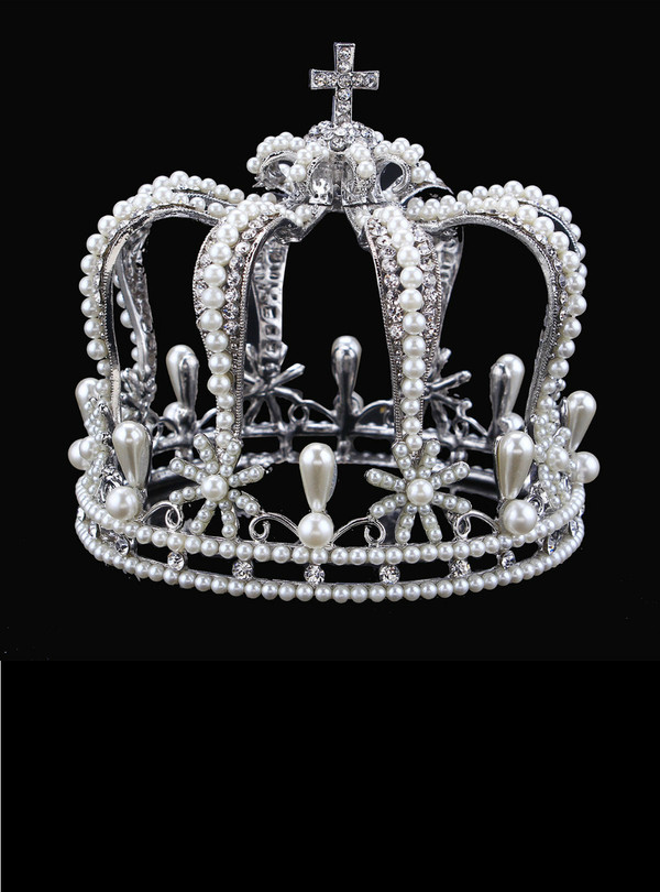 Luxury Vintage Silver Color Rhinestone Simulated Pearl Wedding Crown