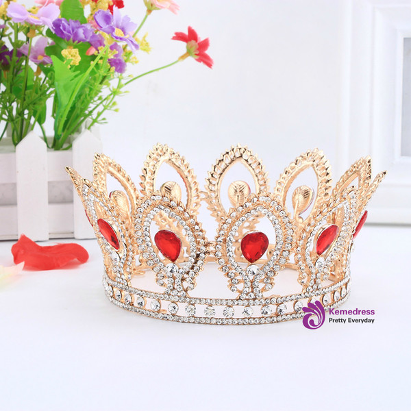 Queen Princess Tiara Red Crystal Bridal Tiaras Wedding Crown for Bride