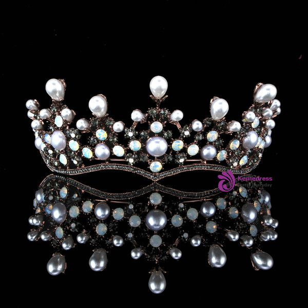 Crystal Pearl Bridal Tiaras Hairband Headpiece Black Rhinestone
