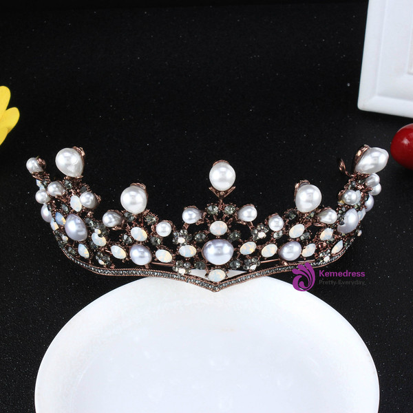 Crystal Pearl Bridal Tiaras Hairband Headpiece Black Rhinestone