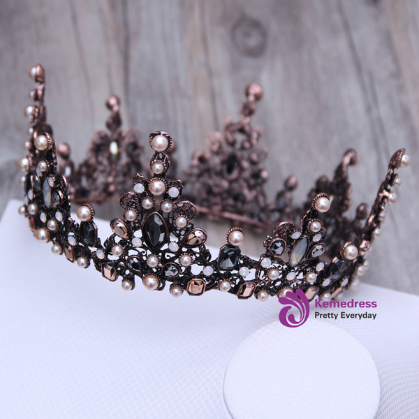 Crystal Black Round Baroque Tiaras and Crowns Headdress For Women