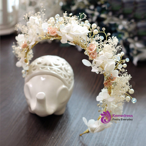 Elegance Flower Leaf Crystal Pearls Wedding Hair Vine Headband Bridal