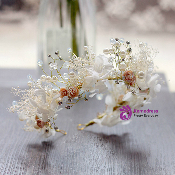 Elegance Flower Leaf Crystal Pearls Wedding Hair Vine Headband Bridal