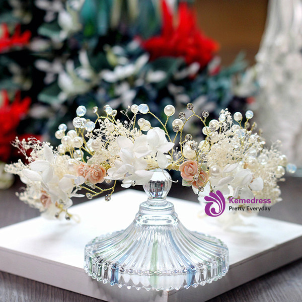 Elegance Flower Leaf Crystal Pearls Wedding Hair Vine Headband Bridal