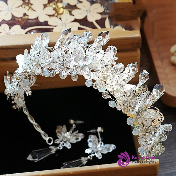 Luxury Clear Crystal Baroque Butterfly Wedding Crowns Bridal Tiara