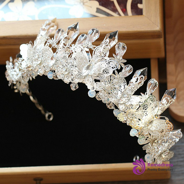 Luxury Clear Crystal Baroque Butterfly Wedding Crowns Bridal Tiara