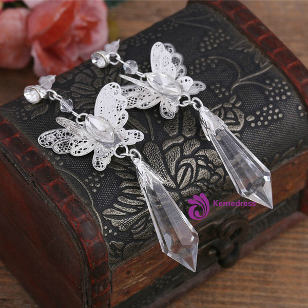 Luxury Clear Crystal Baroque Butterfly Wedding Crowns Bridal Tiara