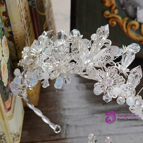 Luxury Clear Crystal Baroque Butterfly Wedding Crowns Bridal Tiara