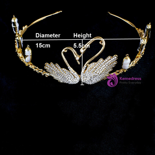Gold Double Swan Pearl Wedding Tiaras Crowns Sweet Bridal Hair Accessories