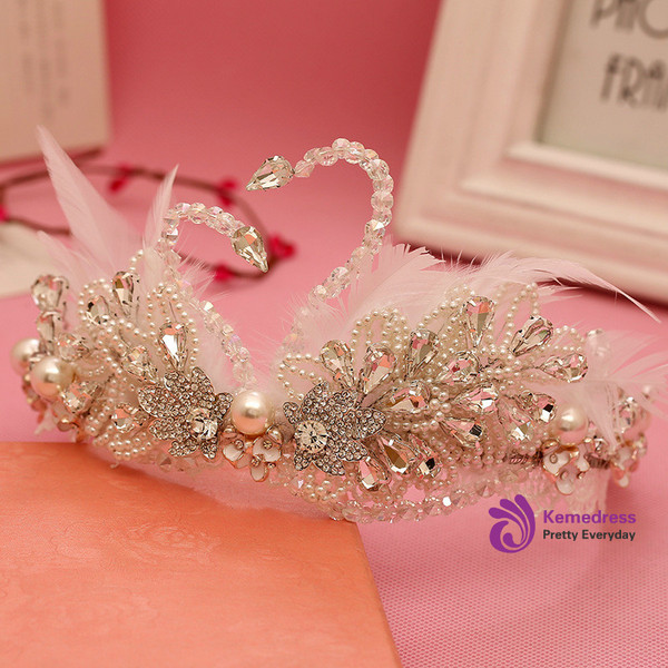 Feather Beads Crystal Princess Dancing White Swan Wedding Hair