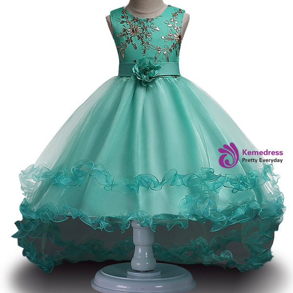 Flower Girl Dress Sequined Wedding Drag the floor Party Dress embroidery