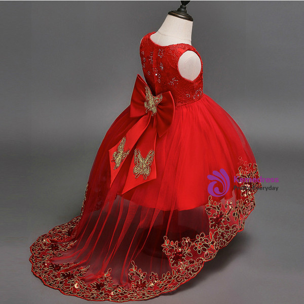 Baby Girls Dress Wedding Dress red After Short Before Long Lace Cute Dress