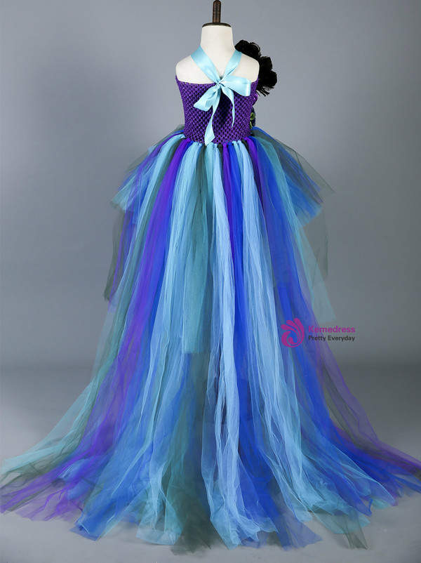 Birthday Party Dress Train Pageant Ball Gowns For Children Tulle Flower Girl Dresses