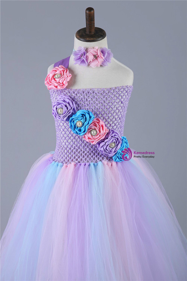 Cute Lavender Tulle Princess Dress Girl Party Birthday Wedding Flower Girl Dresses