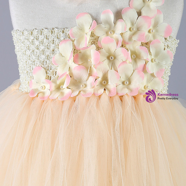 Champagne Girls Tulle Princess Dresses Single Shoulder Flower Girls Wedding Dress