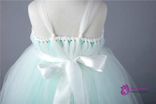 Mint Green Tulle Flower Girl Princess Dress For Kids Pageant