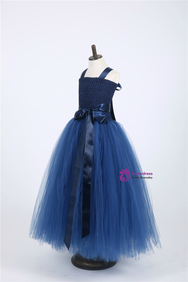 Lace Tulle Flower Girl Ball Gown Children Kids Elegant Pink Navy Blue Princess Wedding Party