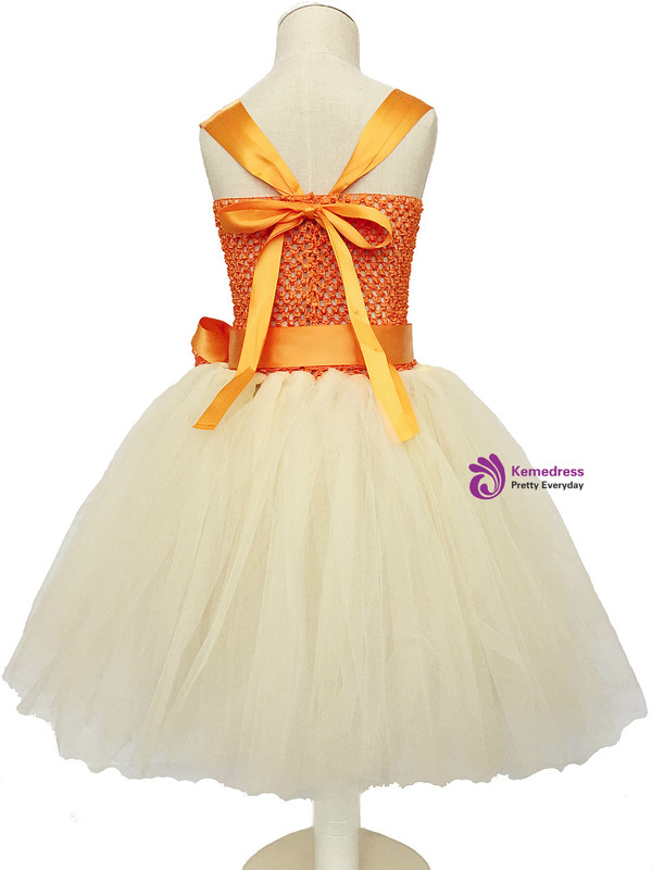 Beige Orange Girls Dress For Kids Birthday Party Girls Clothes Tulle Princess Dress