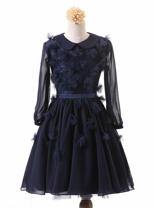 Long Sleeve Chiffon Flower Girl Dresses 2017 First Communion Birthday Dresses