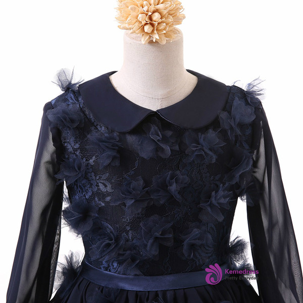 Long Sleeve Chiffon Flower Girl Dresses 2017 First Communion Birthday Dresses