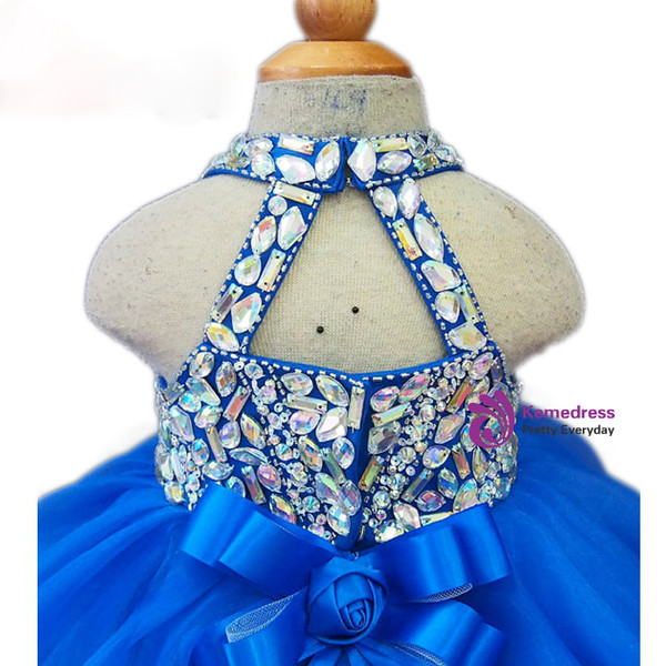 Royal Blue Littler Flower Girl Dresses 2017 Cheap Halter Neck Ruffles