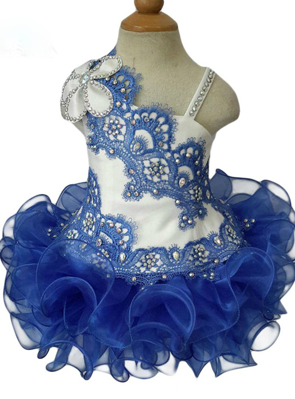 Ball Gowns Royal Blue Ruffle Crystal Little Kids Prom Party Dresses