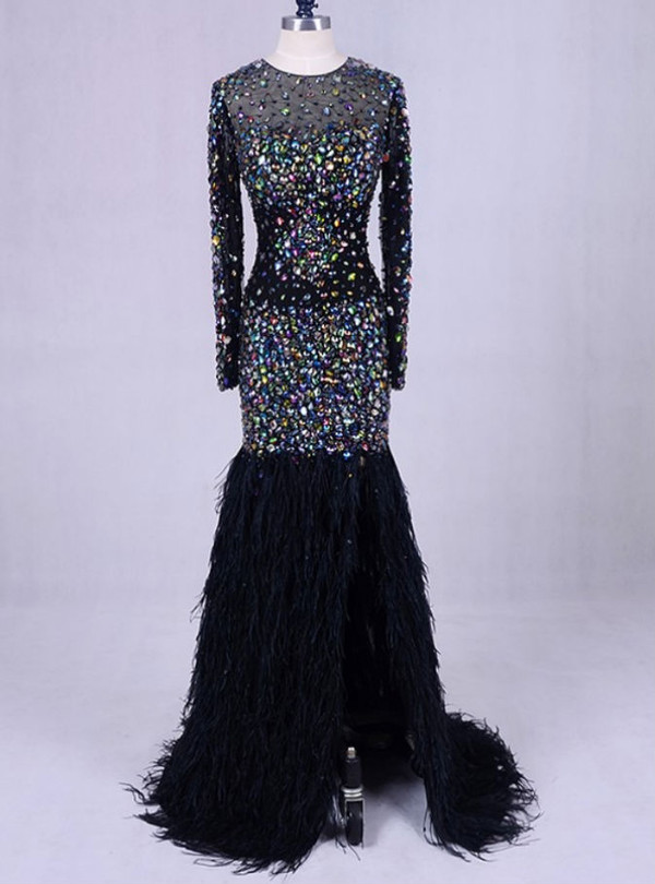 Feathers Bling Bling Mermaid Prom Long Dresses For Weddings Formal Gowns Feathers Bling Bling Mermaid Prom Long Dresses For Weddings Formal Gowns