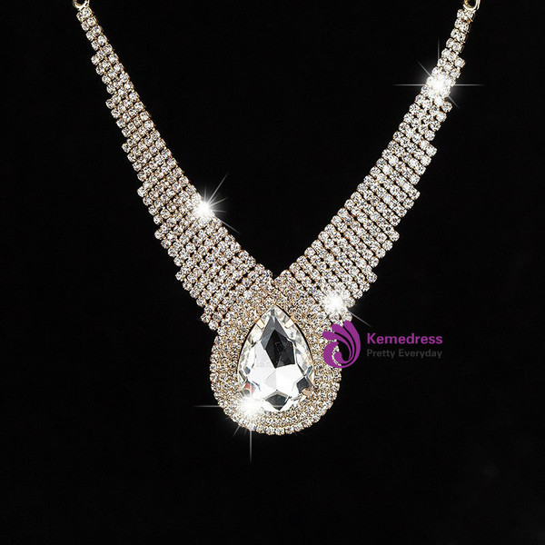 sexy selling dinner super large drop sparkling full rhinestone crystal necklace for women