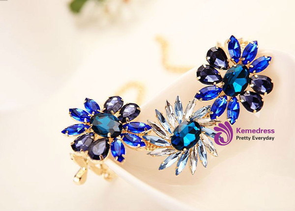 Rhinestone Pendant Necklace gem flower chain pendant necklace for women